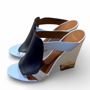 Givenchy Paris Leather Colorblock Wedge Sandals Gold Heel Blue White 41 11
